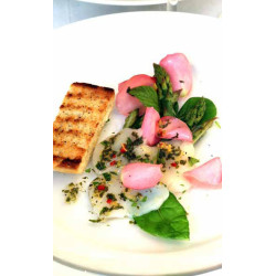 Carpaccio of Scallops with Asparagus, Rose Oil and Mint